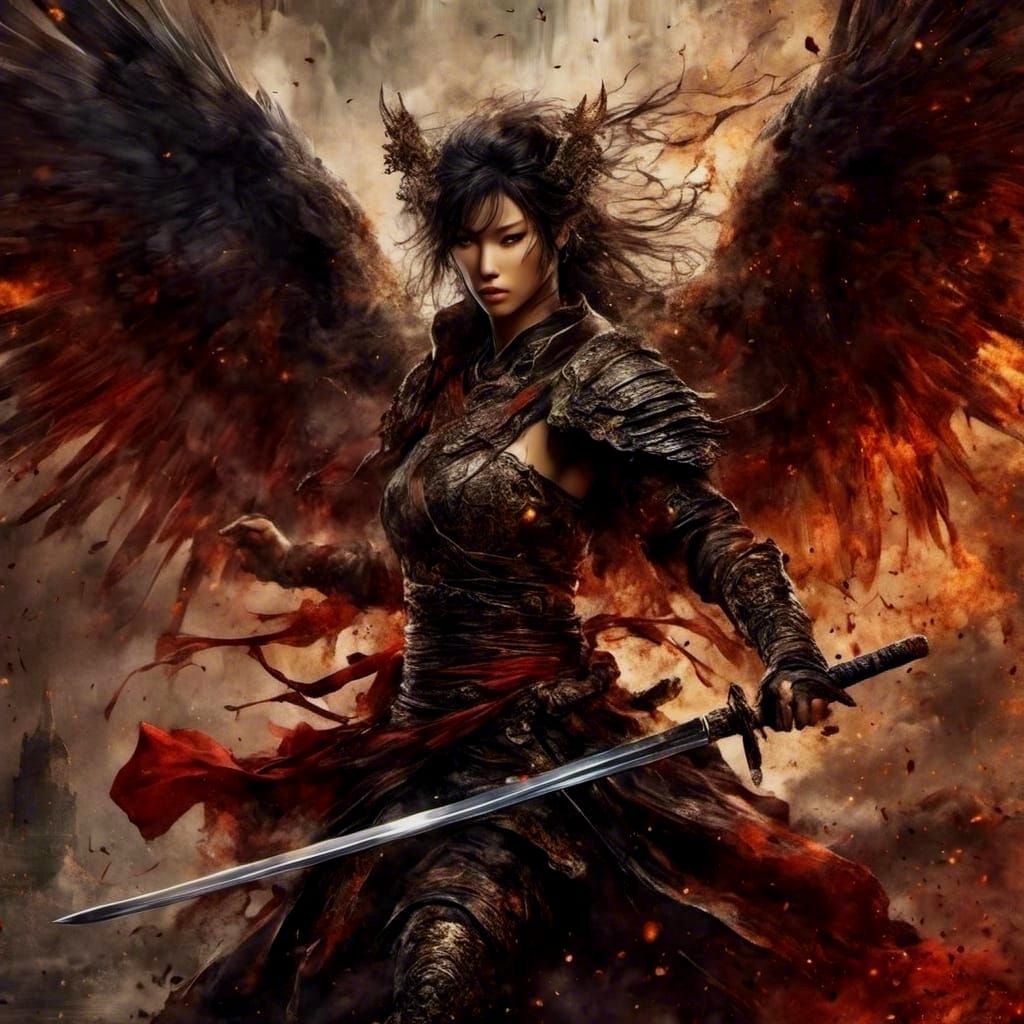 Samurai Angel in Dark Fantasy Style