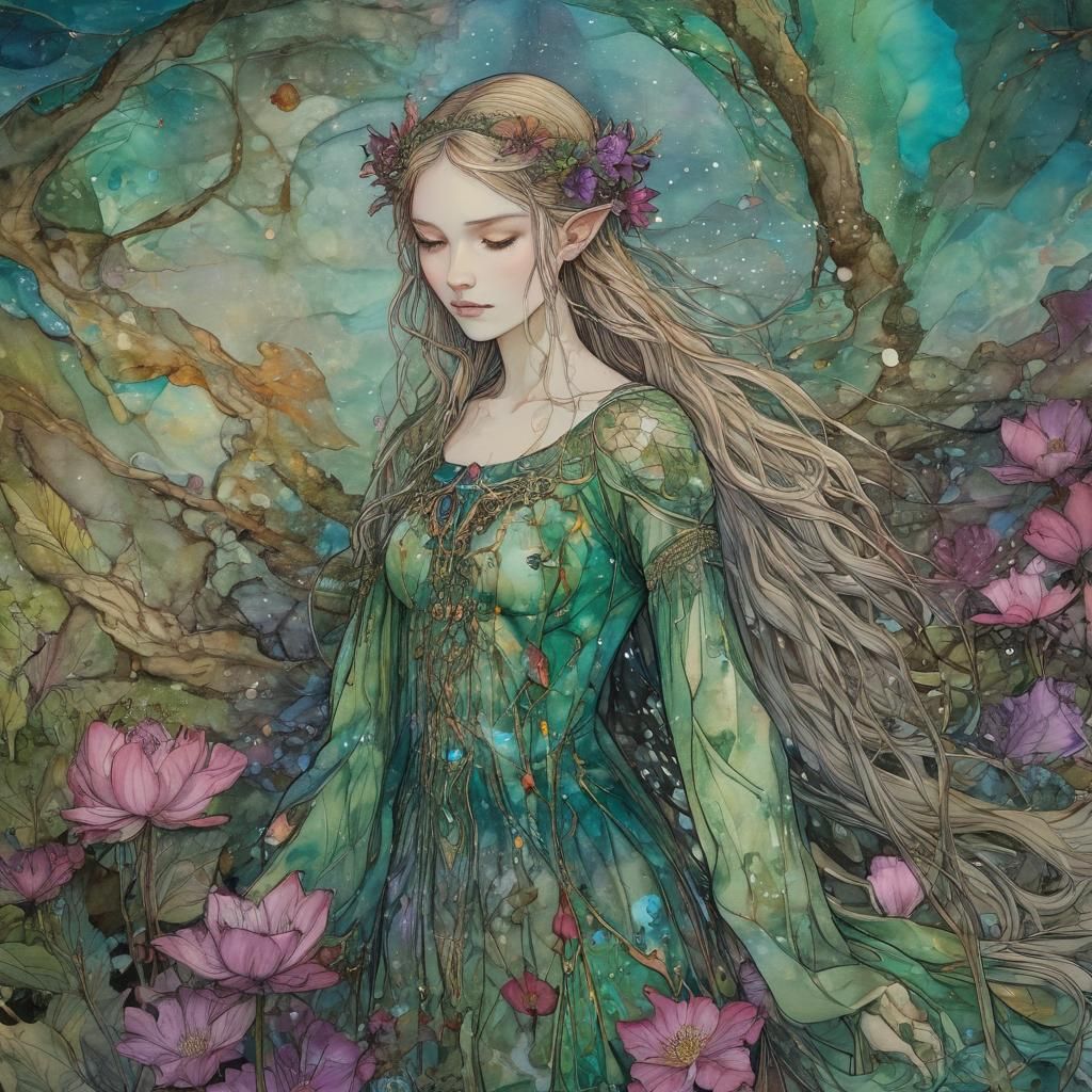 Galadriel on Weathertop in Alcohol Ink Style