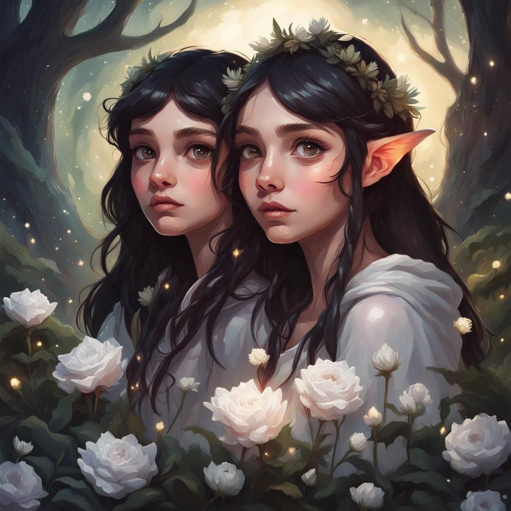 Enchanting Elven Spellcasters in Hyperdetailed Forest