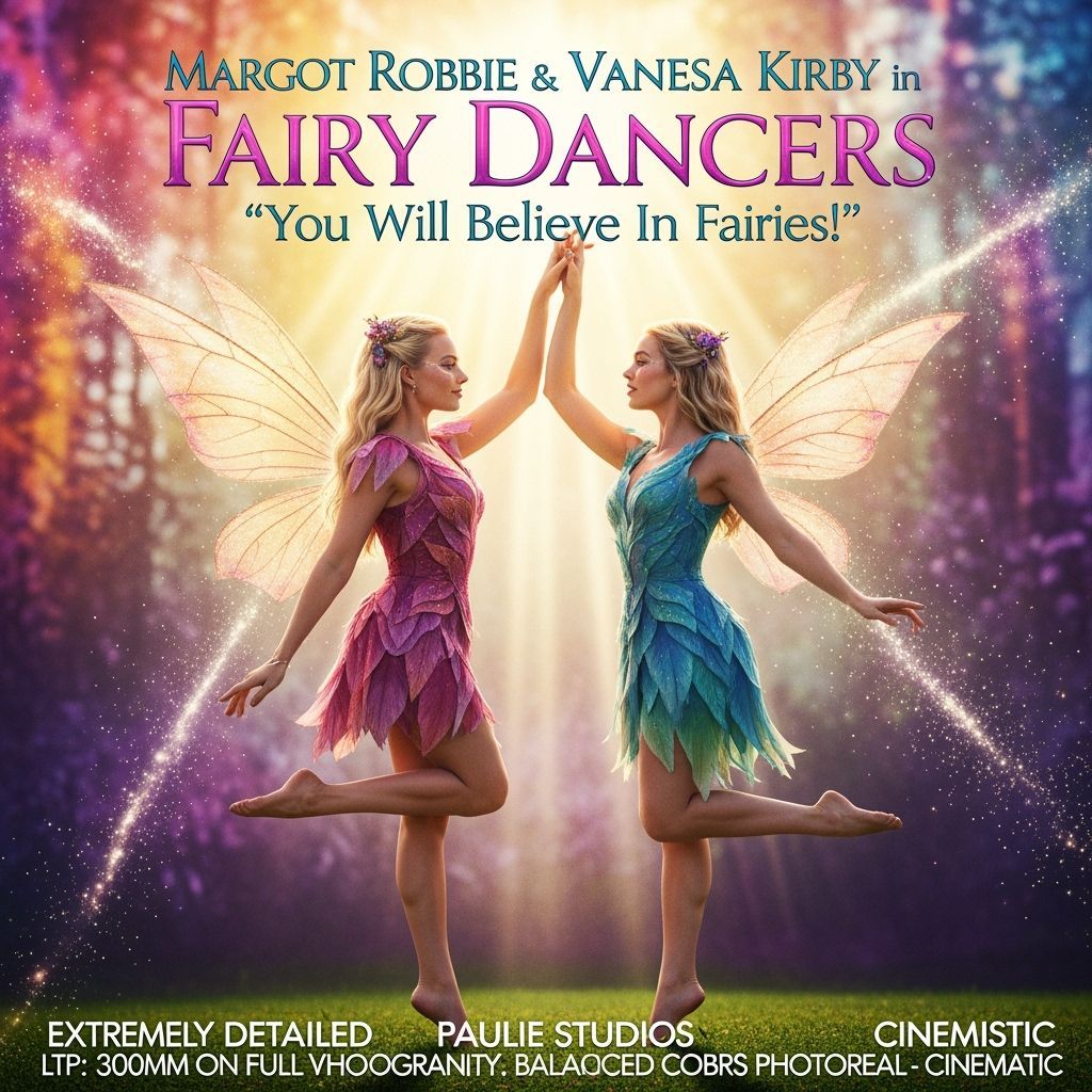 Fairy Dancers: Margot Robbie & Vanessa Kirby, Hyperrealistic...
