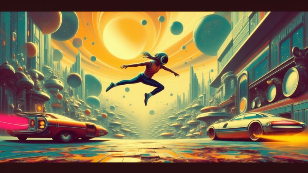 Dynamic Leaping Figure in Futuristic Style