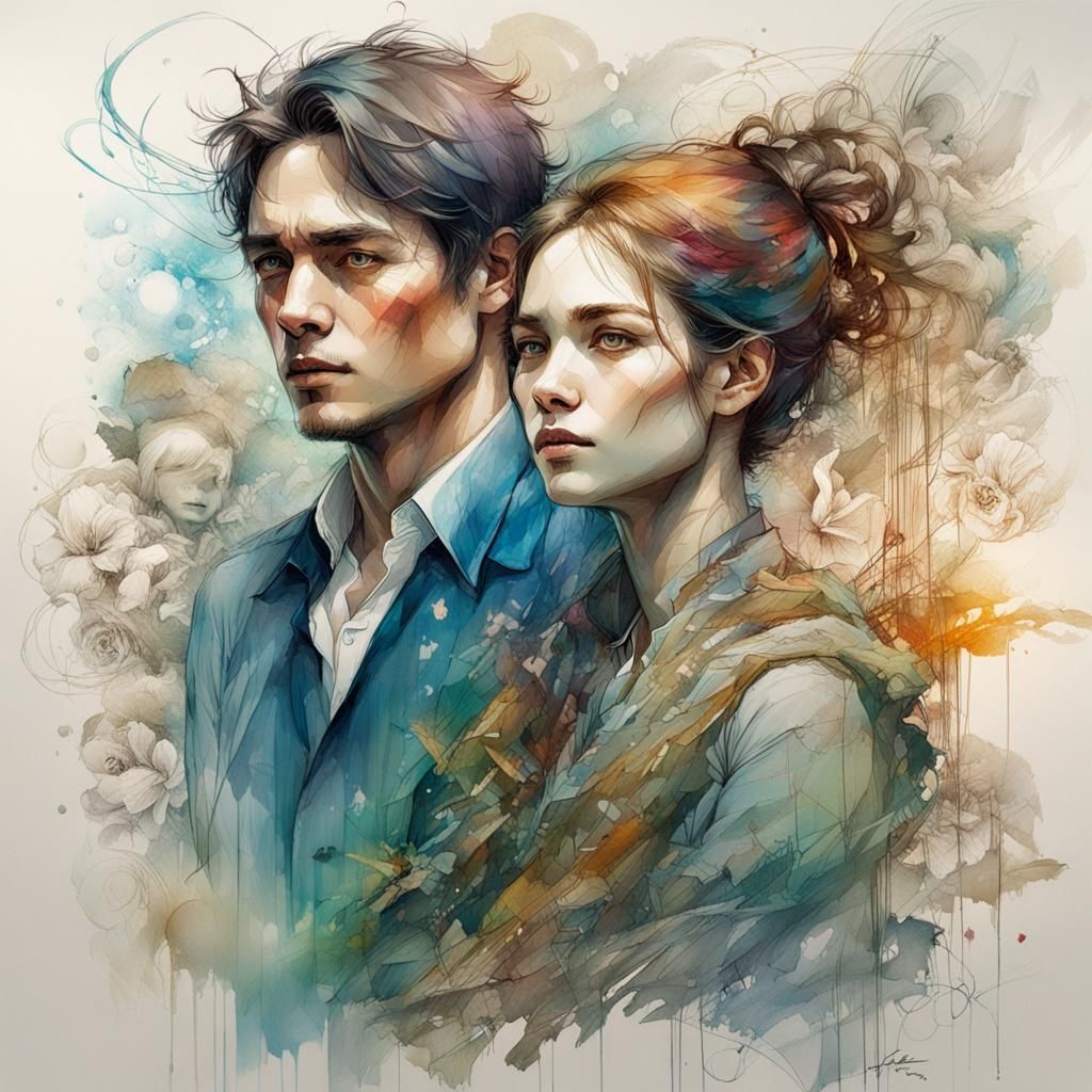 Elegant Color Sketch of Two Lovers