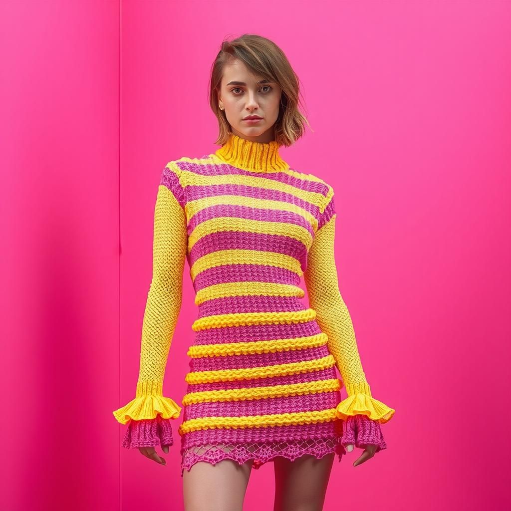 Futuristic Portrait in Pink and Yellow Avant-Garde Style