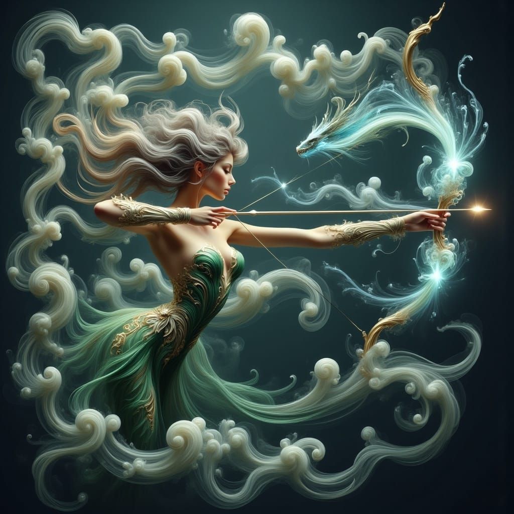 Regal Elf Maiden Archer in Enchanted Armor, Beside Majestic...