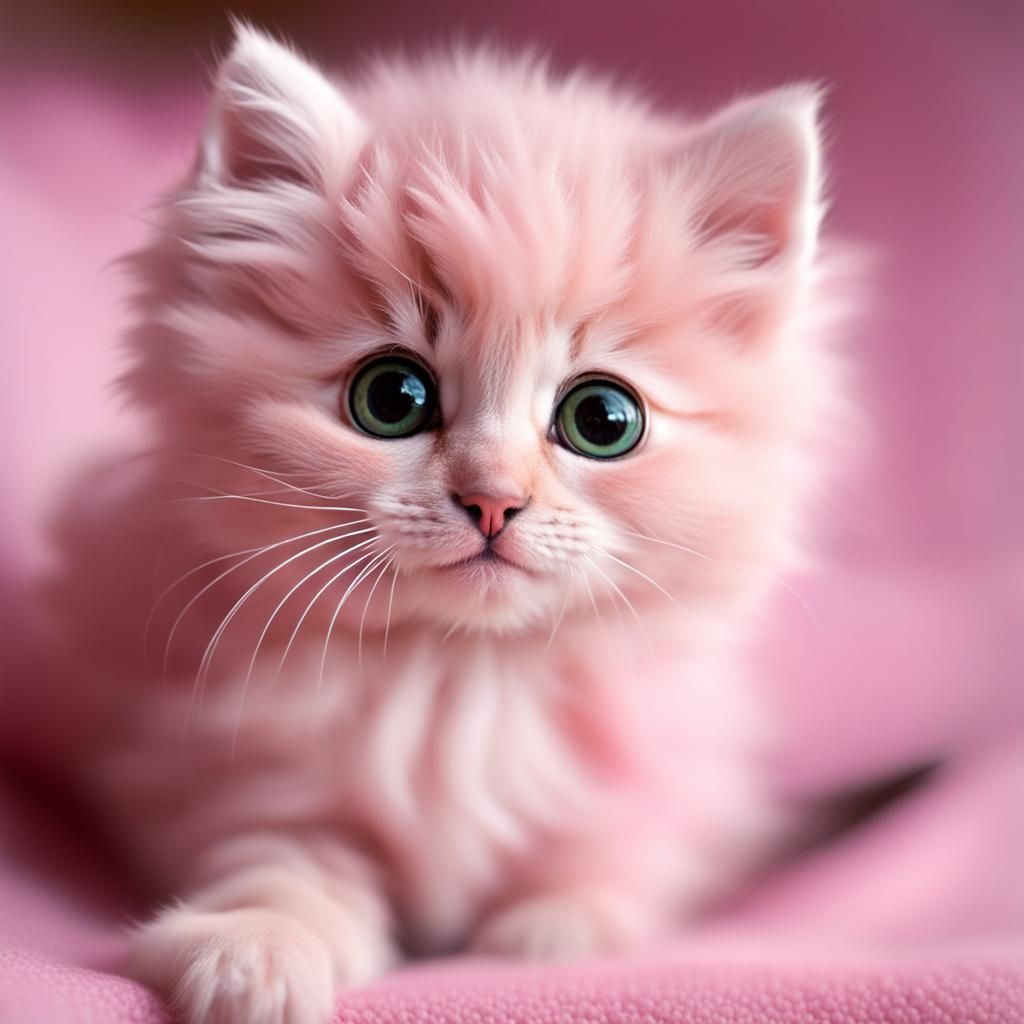 Sweet Pink Kitten with Big Eyes Smiling