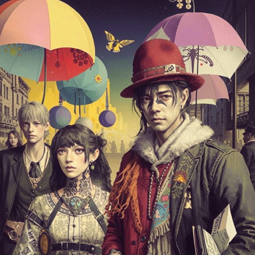 Surreal party:: mixed media inspired by Picasso, Taro Okamoto, Andrea Kowch by artists "Richard Parkes Bonington and Dav...