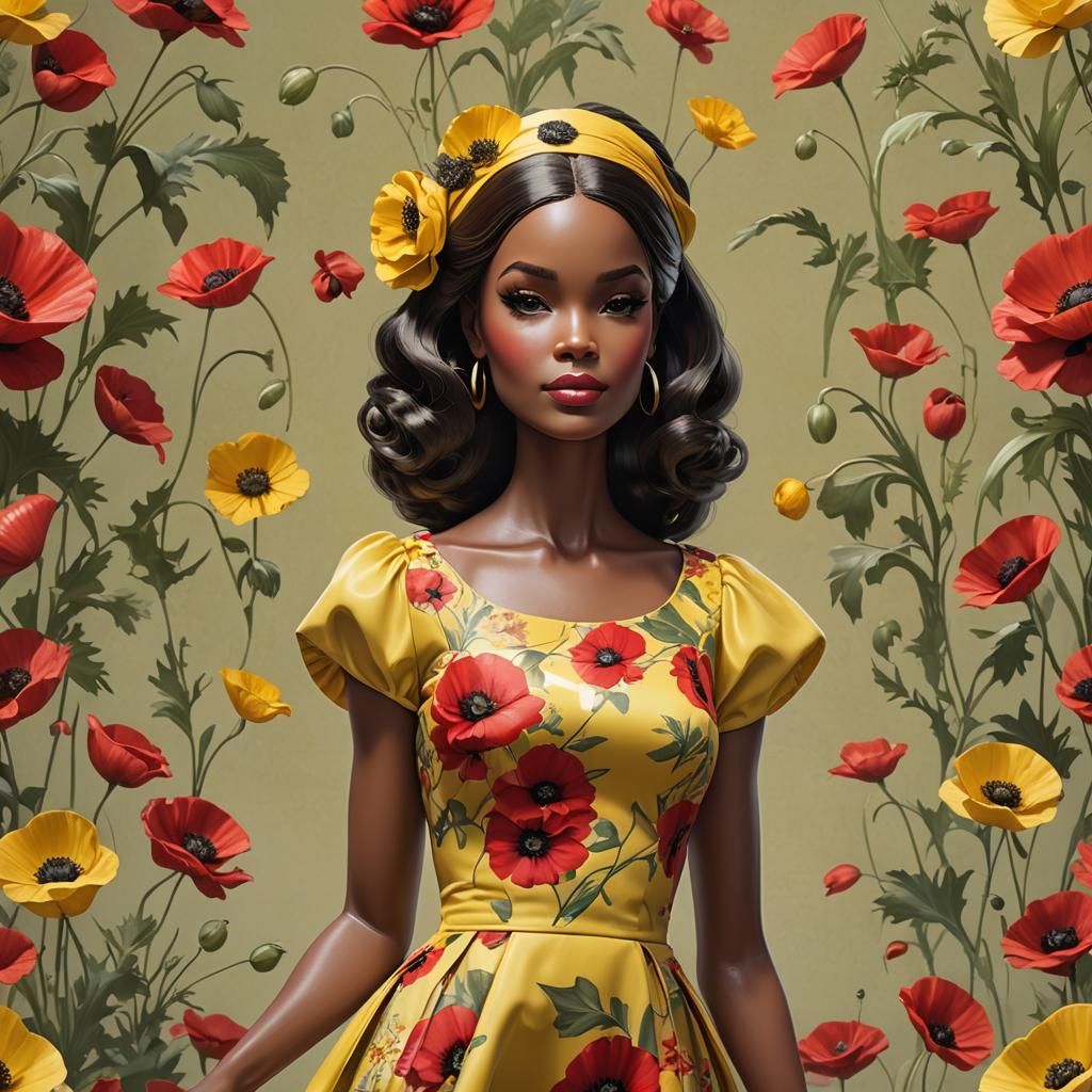 Beautiful African American Woman Portrait in Art Nouveau Sty...