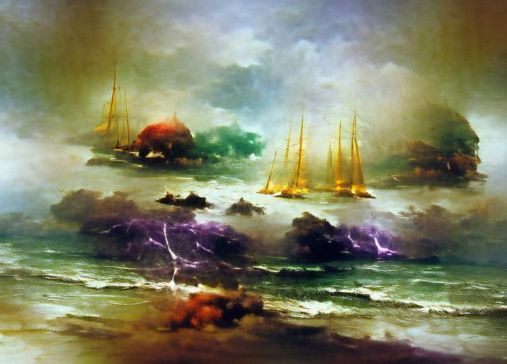 Stormy Seascape with Sailing Ships: Maritime Art