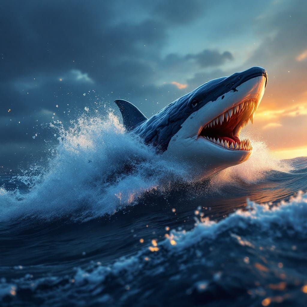 Majestic Whale Emerges from Stormy Sea