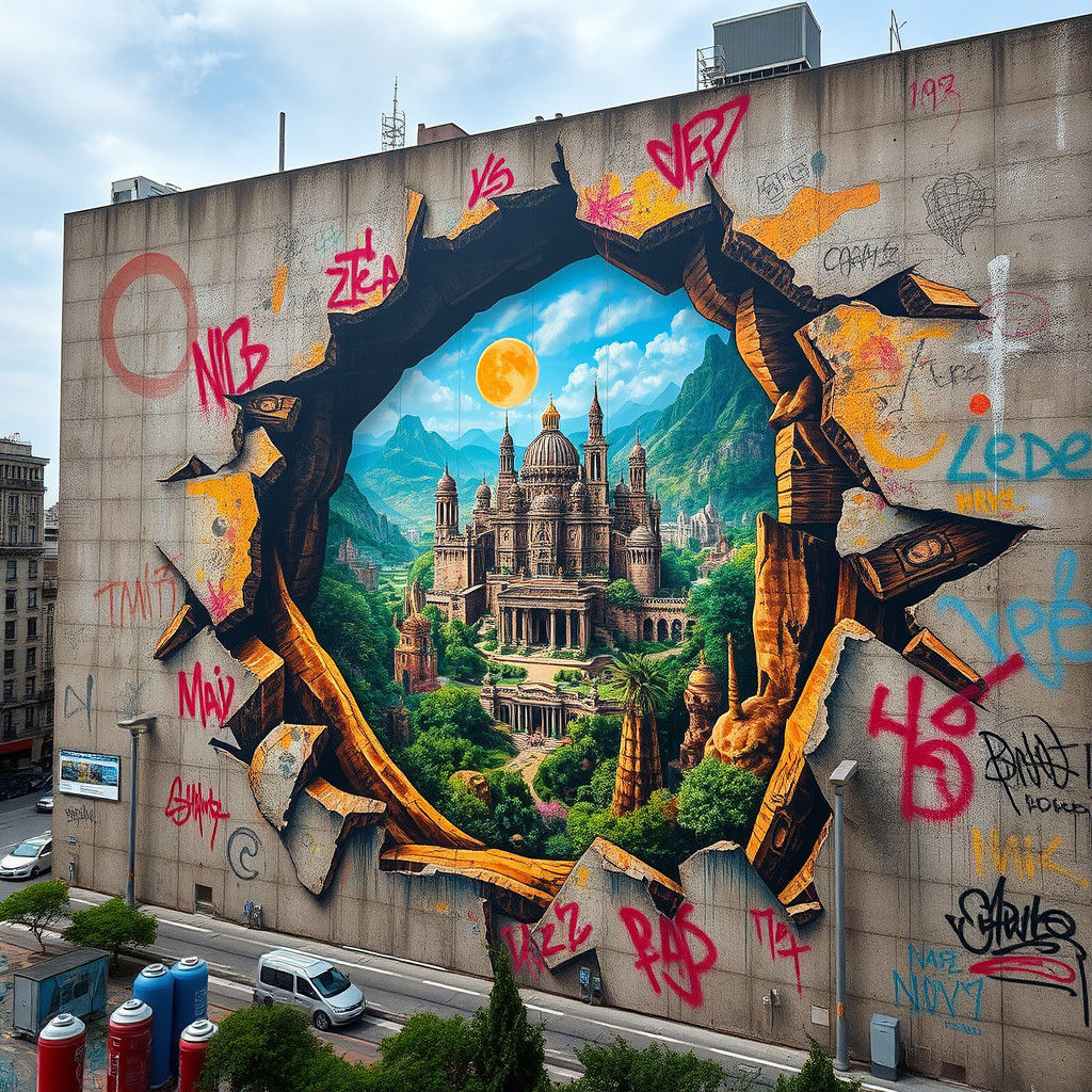 Time Portal Graffiti Mural in Banksy Style