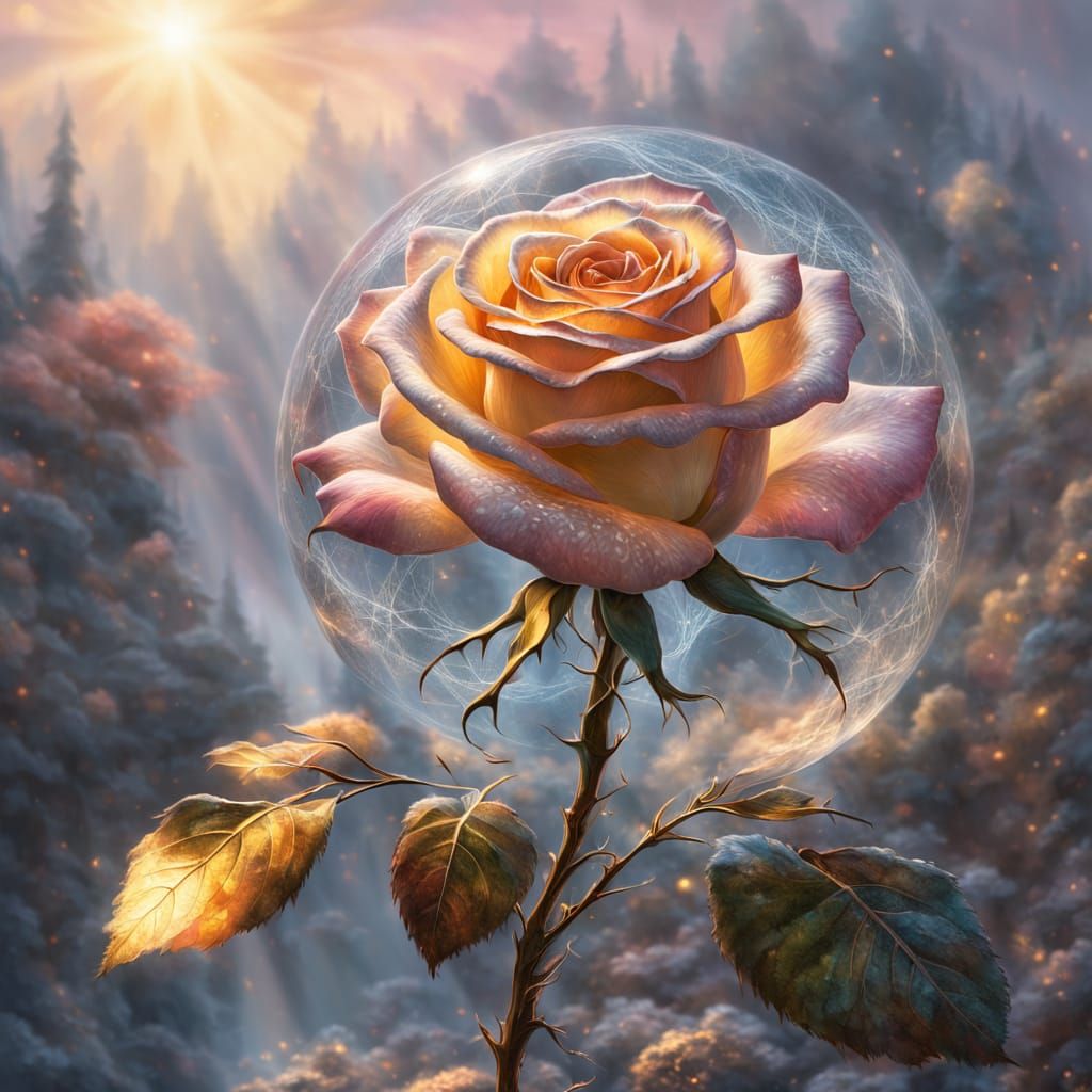 Ethereal Fantasy Rose Illuminated by Golden Light