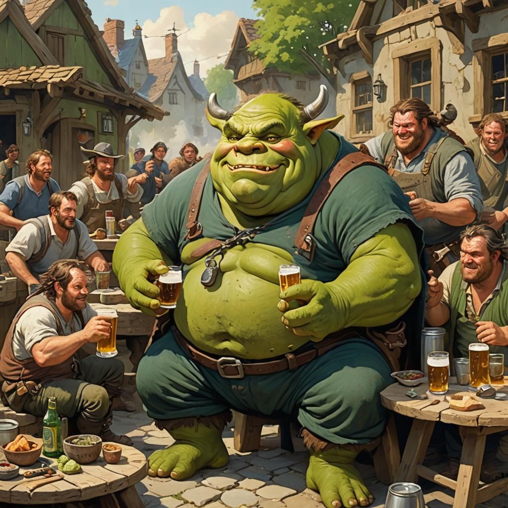 Cartoon Ogre Construction Worker With Beer