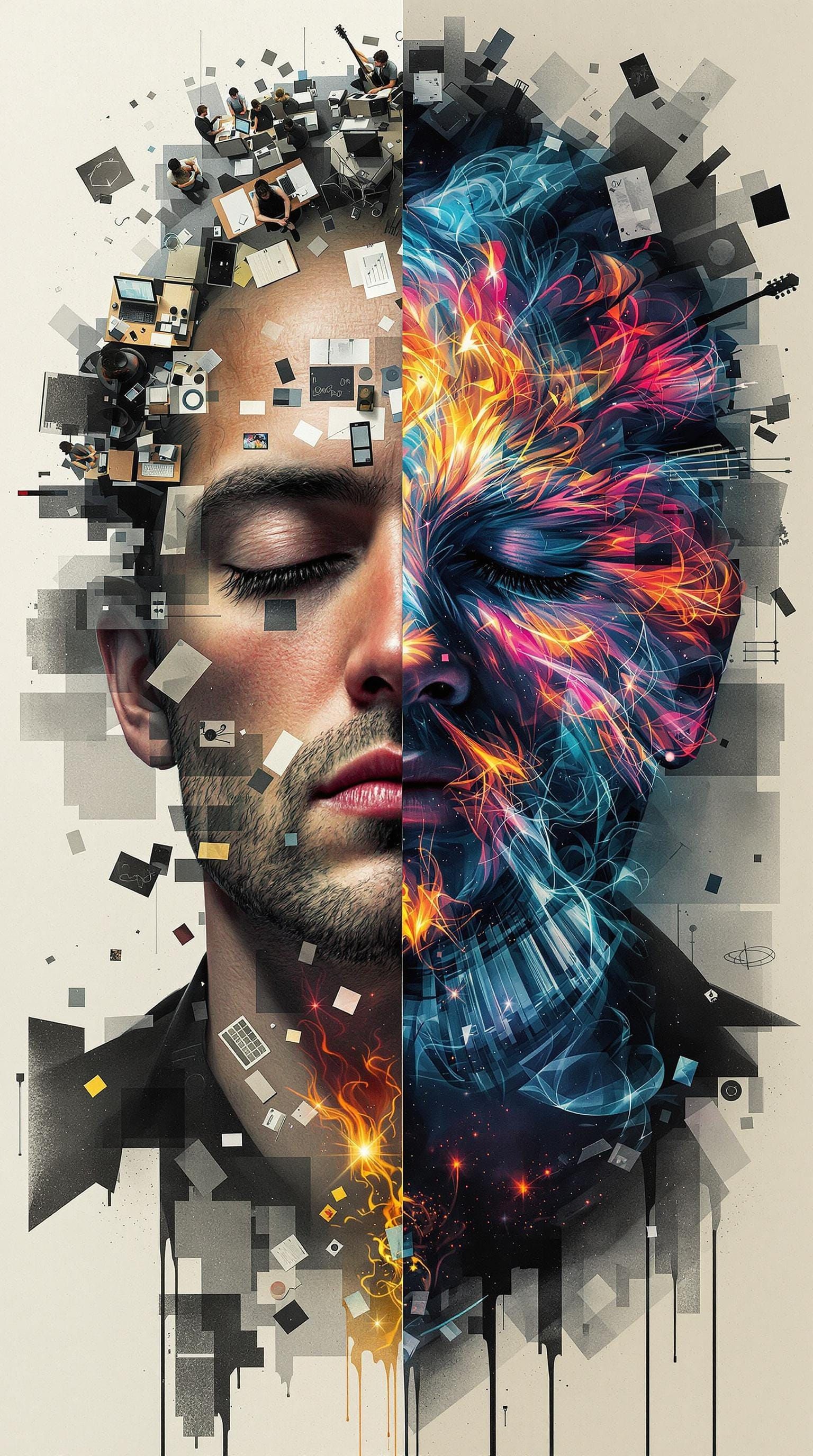 Mind in Turmoil: Double Exposure Surrealism