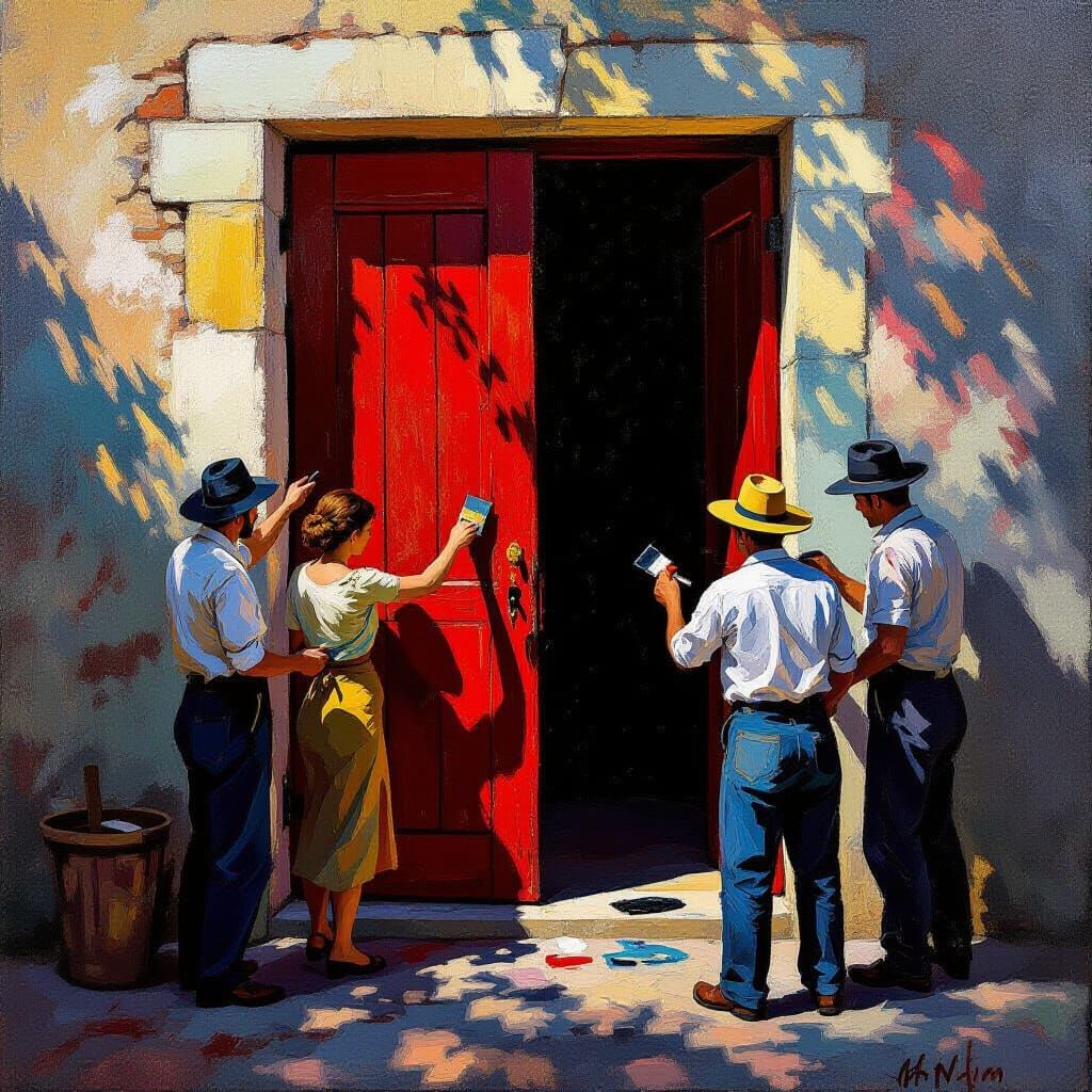 Artists Paint Red Door Black in Cezanne Style