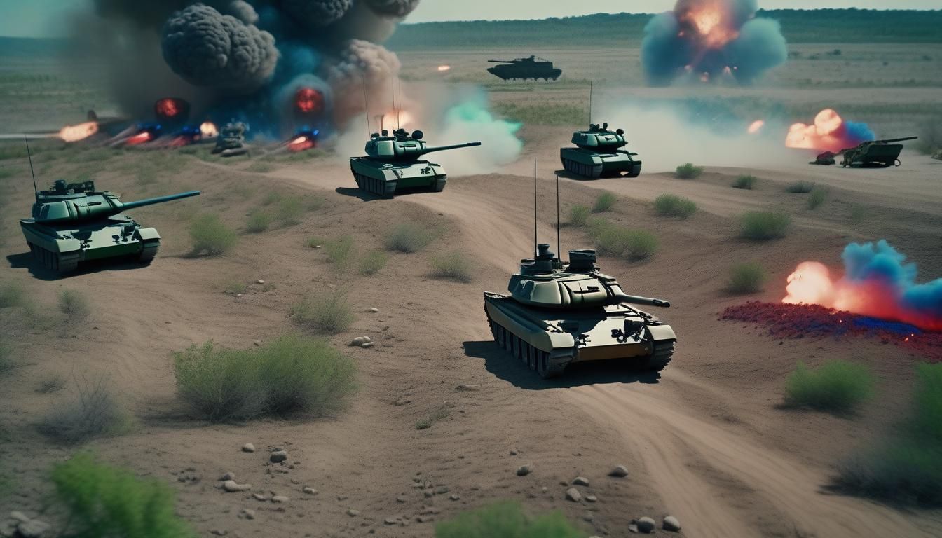 Epic Cinematic War Scene with Tanks and Explosions