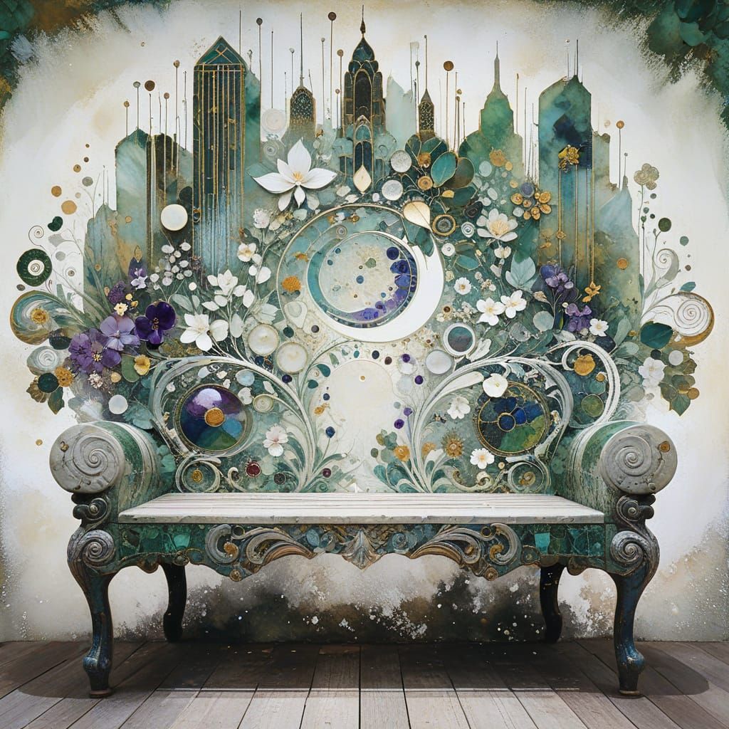 (bench:1.5), Odilon Redon and Milo Manara, green dominant, h...