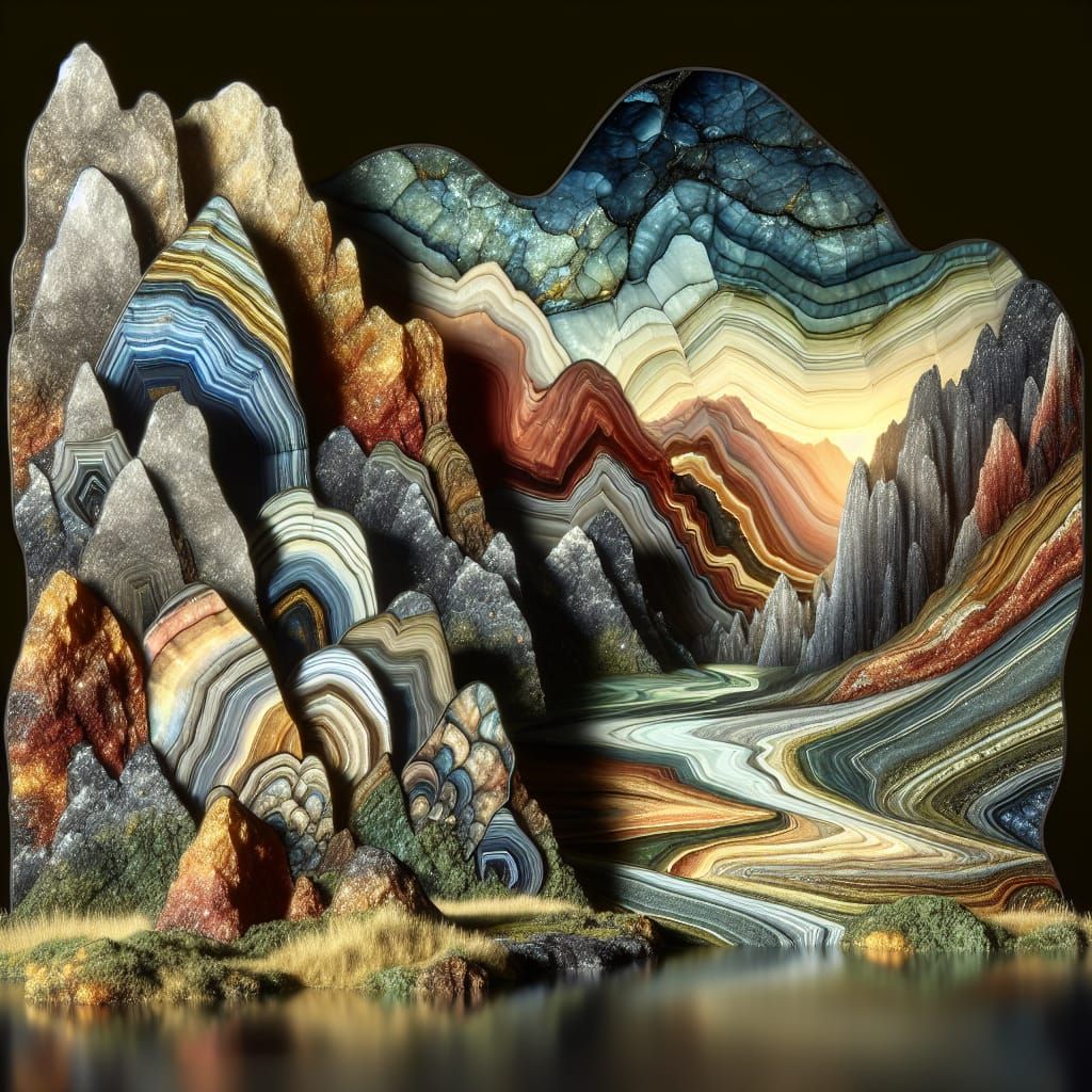 Mineral Landscape: Labradorite, Topaz, and Jasper Layers