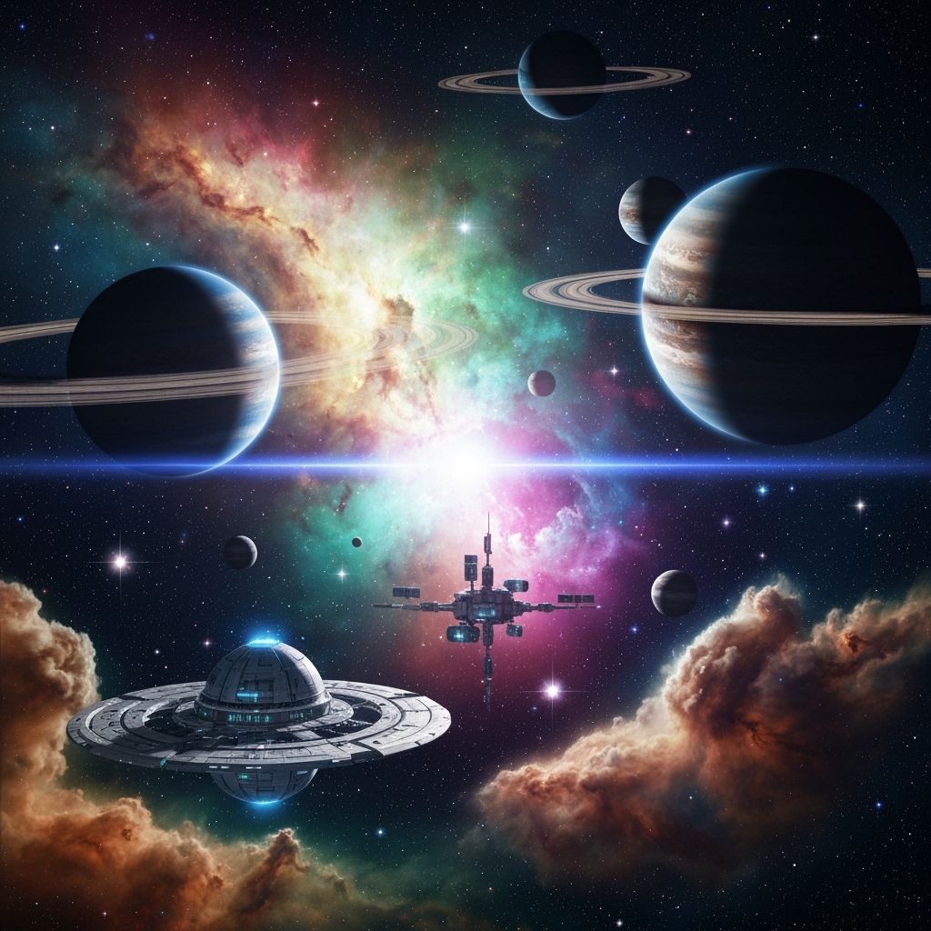 Photorealistic Space Scene with Cosmic Nebula & Futuristic S...