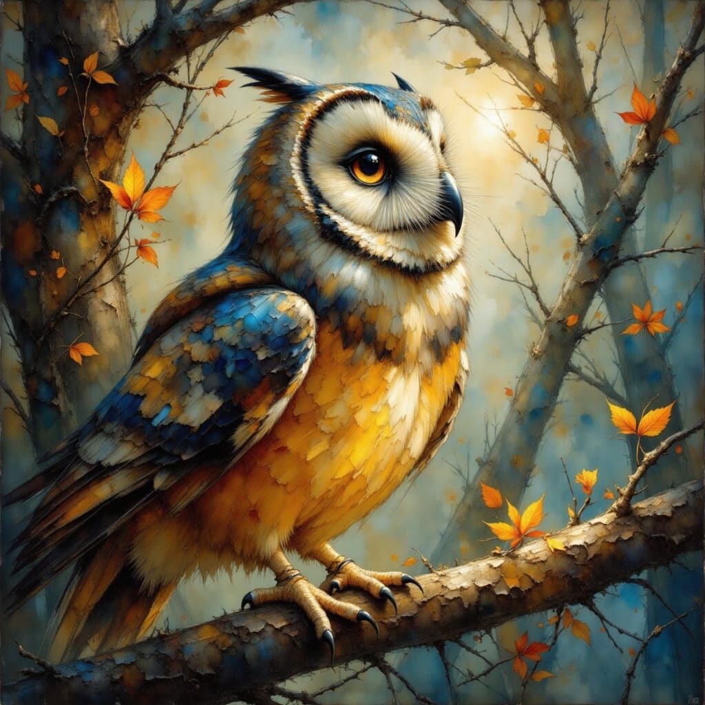 Textured Owl Portrait with Earthy, Washed Effect