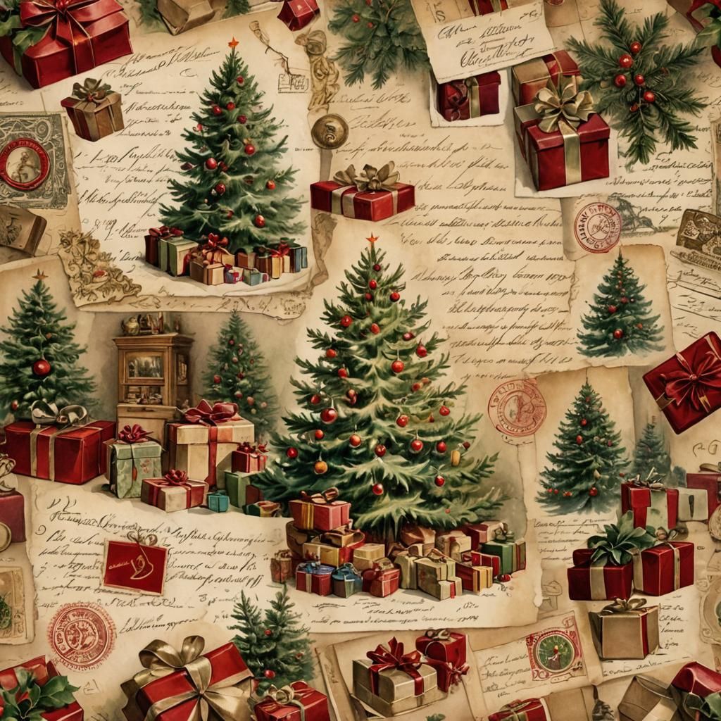 Vintage Christmas Morning in Watercolor Style