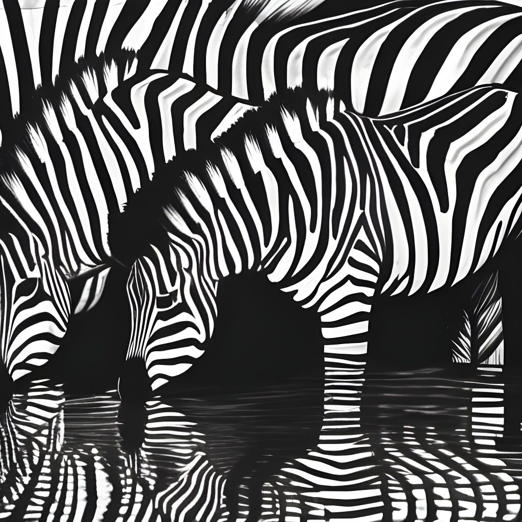 Monochrome Zebras in Pond with Striking Waves