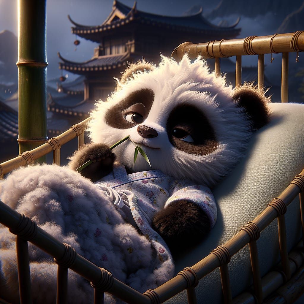 Sleepy Panda Enjoying Bamboo
