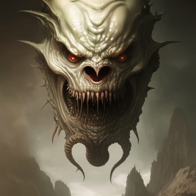 Scary Cthulhu Face Portrait in Dark Fantasy Style