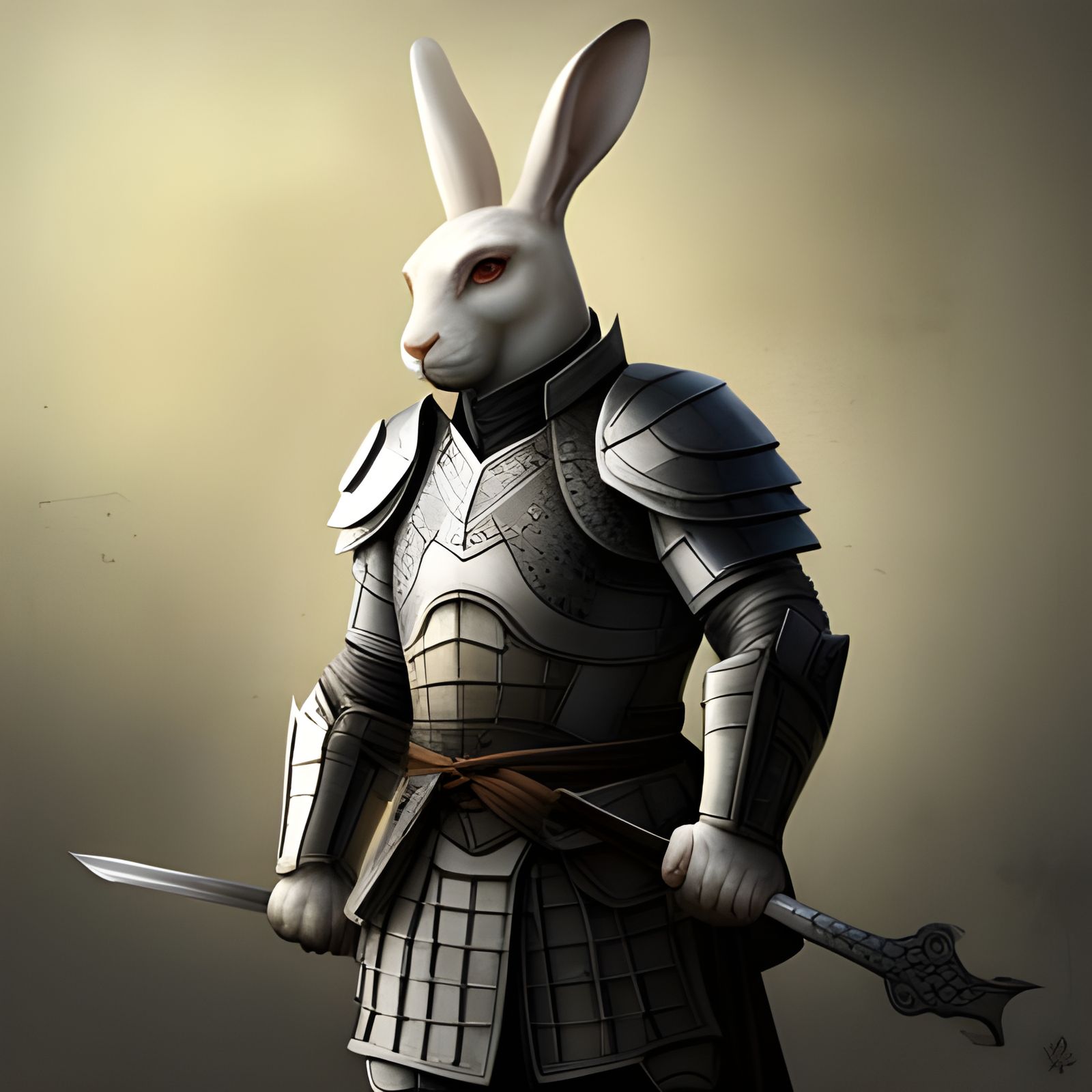 White Rabbit Samurai in Armor: Fine Art Digital Painting