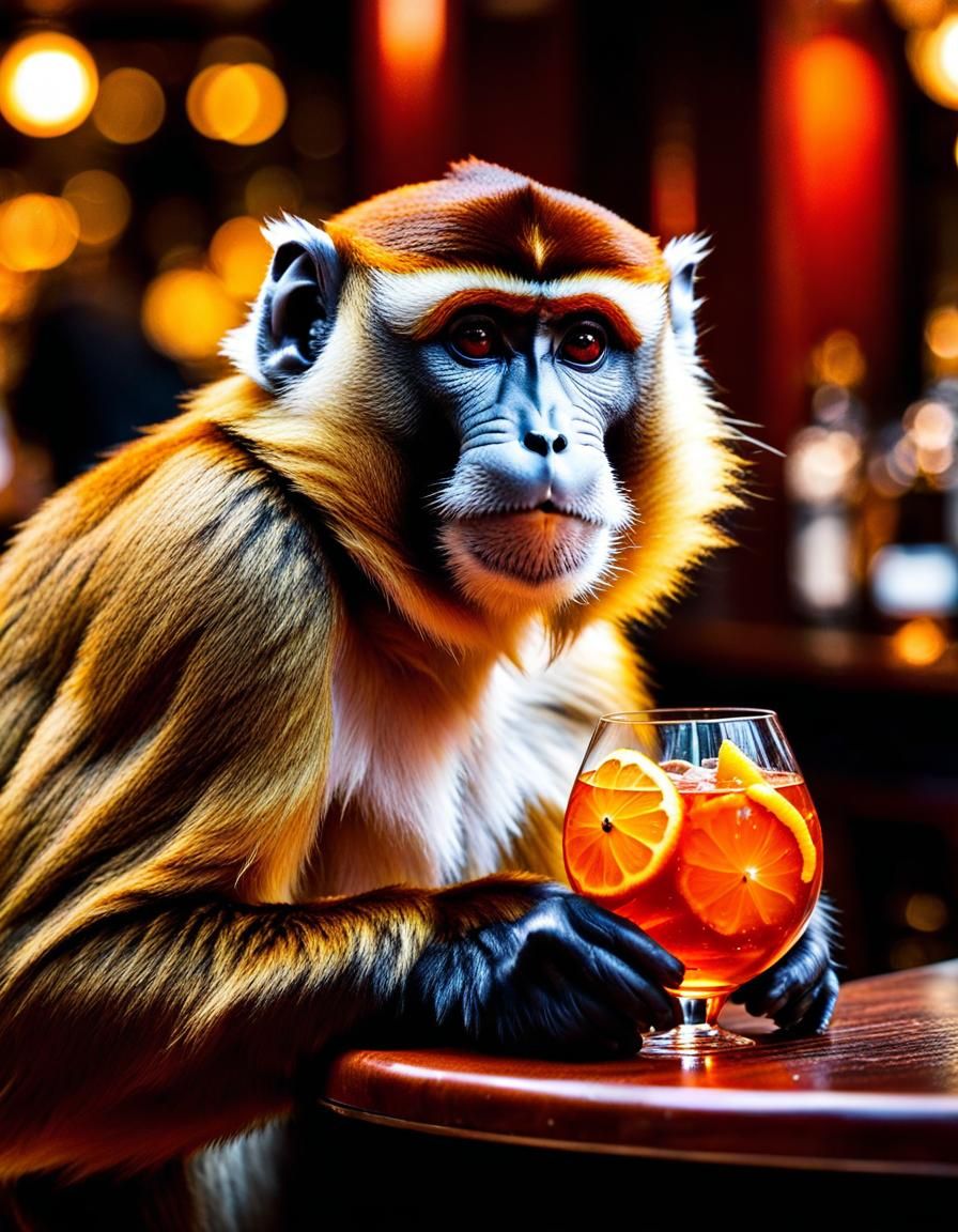 Proboscis Monkey in Swanky Bar, Cinematic HDR