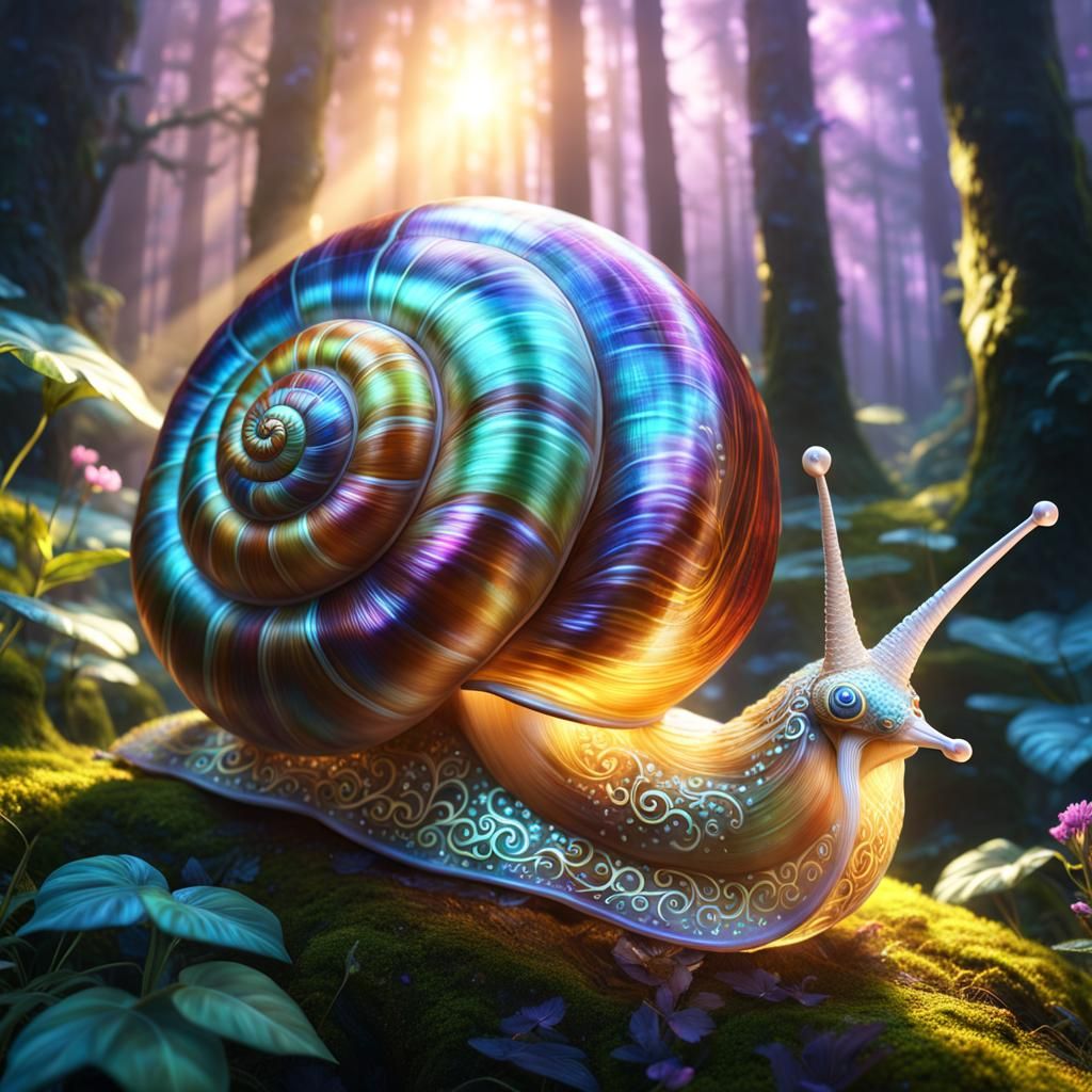 Enchanted Giant Snail in Ethereal Forest