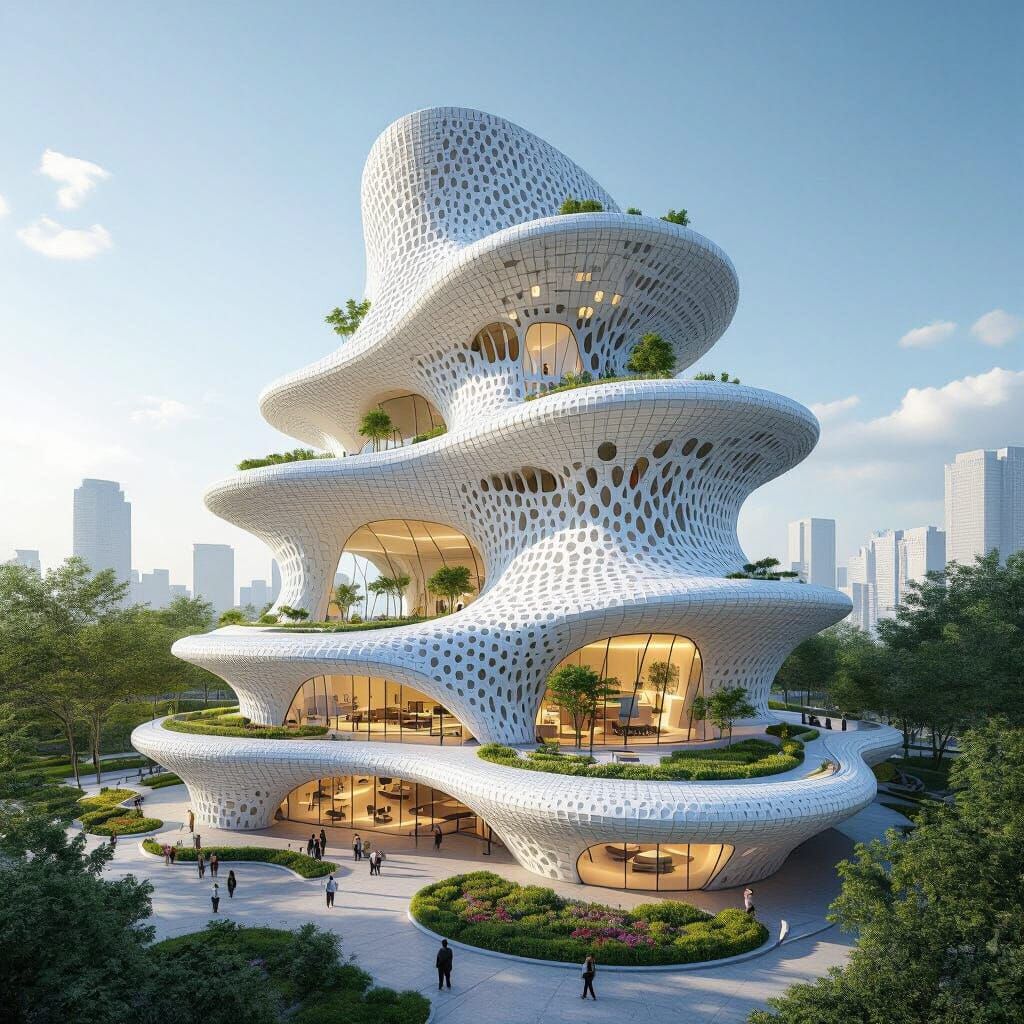 Futuristic Organic Office Complex of Stacked Cones