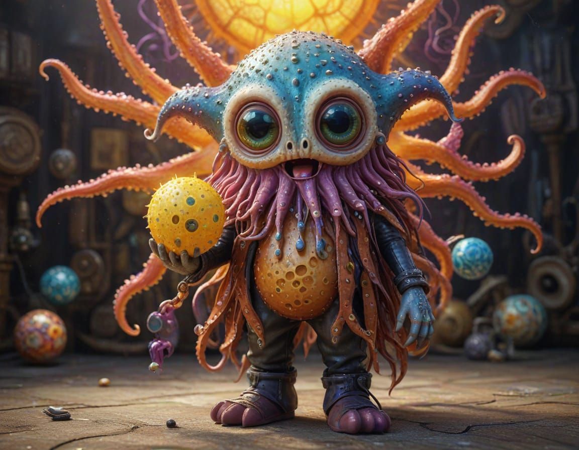 Whimsical Horror Squid in Radiant Glory