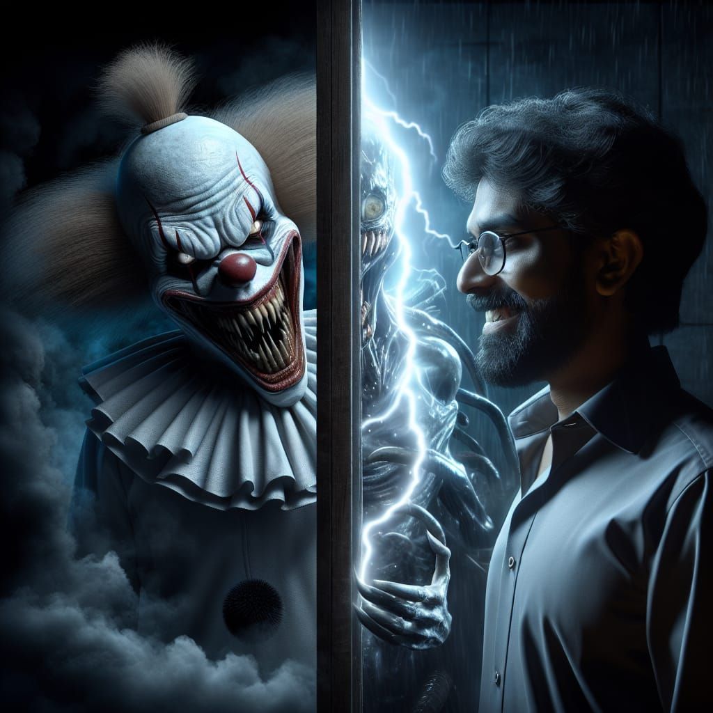 Horror Clown Transformation in Dark Fantasy Scene