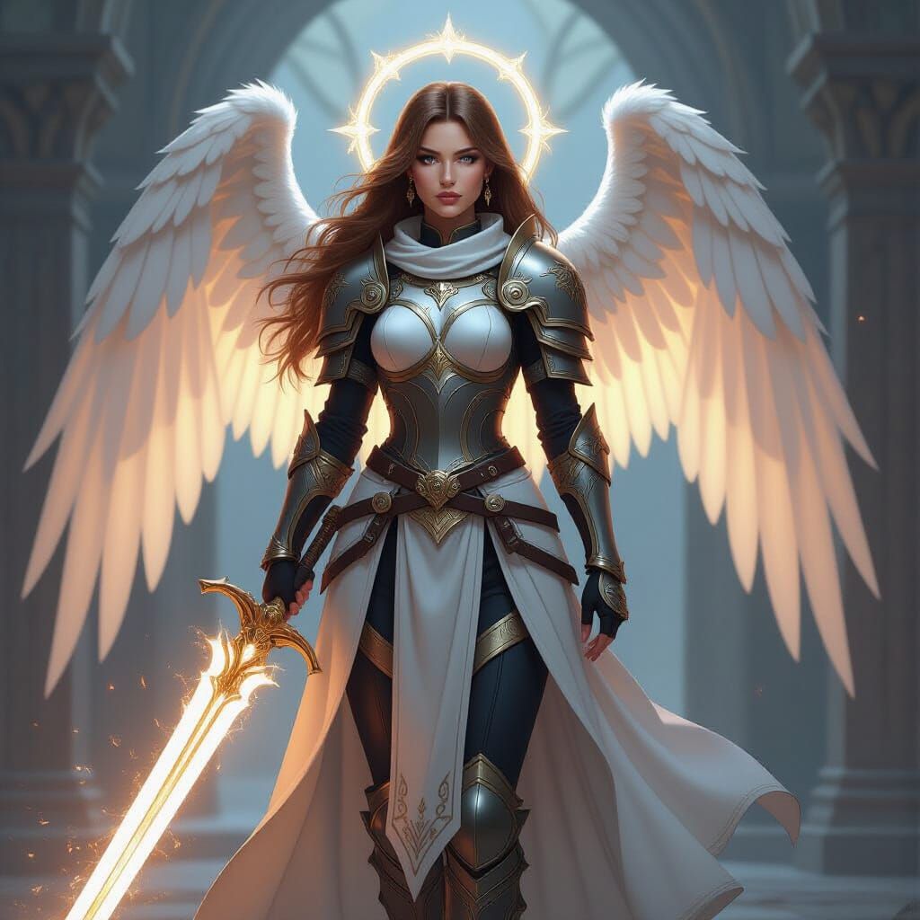 Aasimar Paladin with Radiant Greatsword in Temple