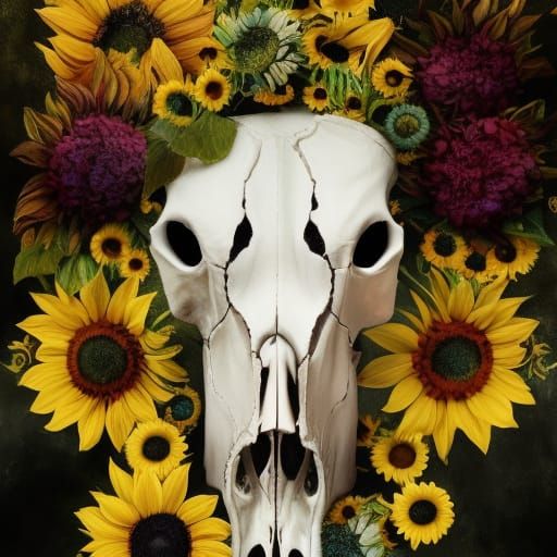 Cow Skull and Sunflowers