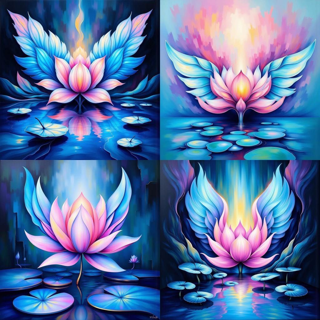 Iridescent Lotus Spiritual Symbol in Holographic Glitch Art