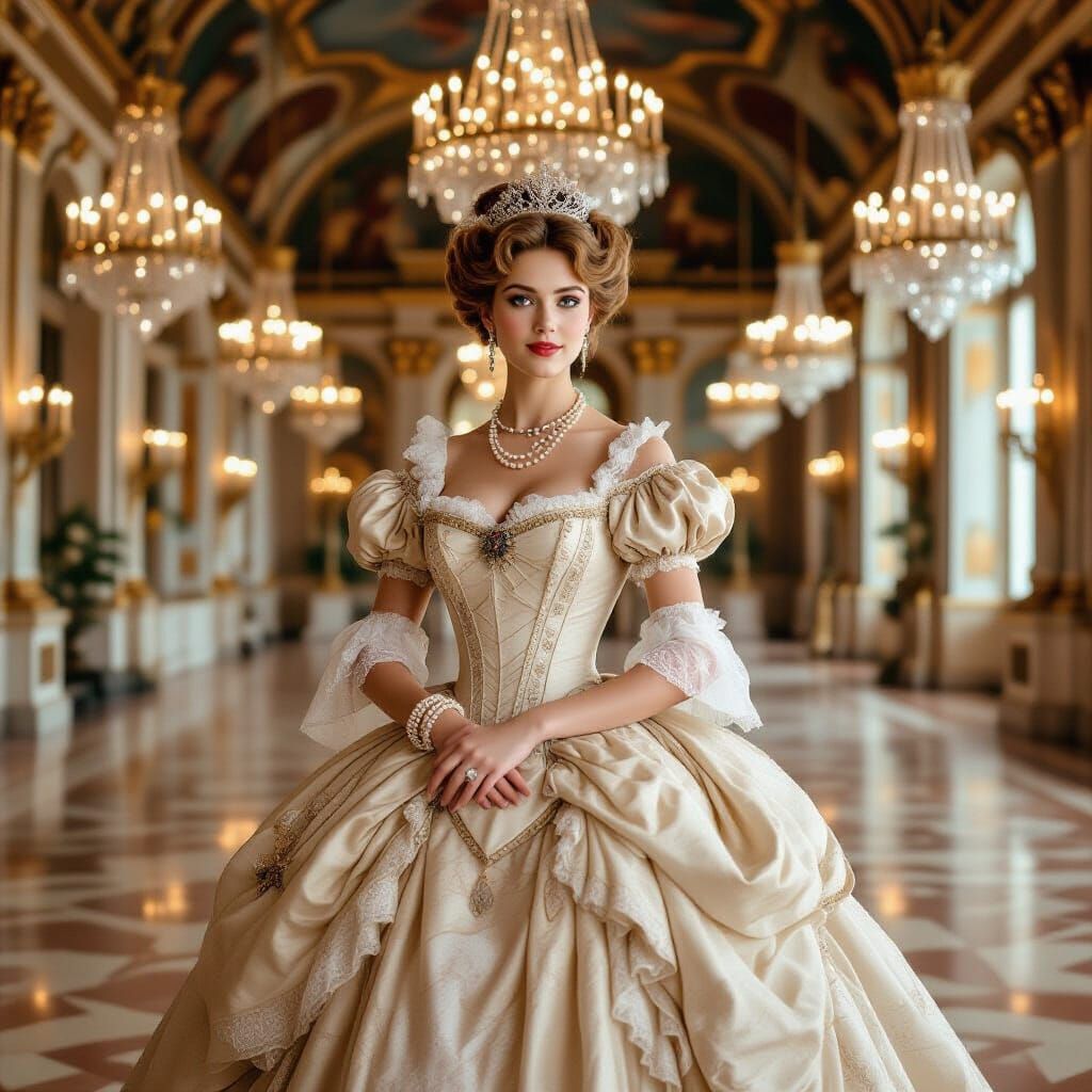 Empress Sisi in Ornate Gown, Art Nouveau Style