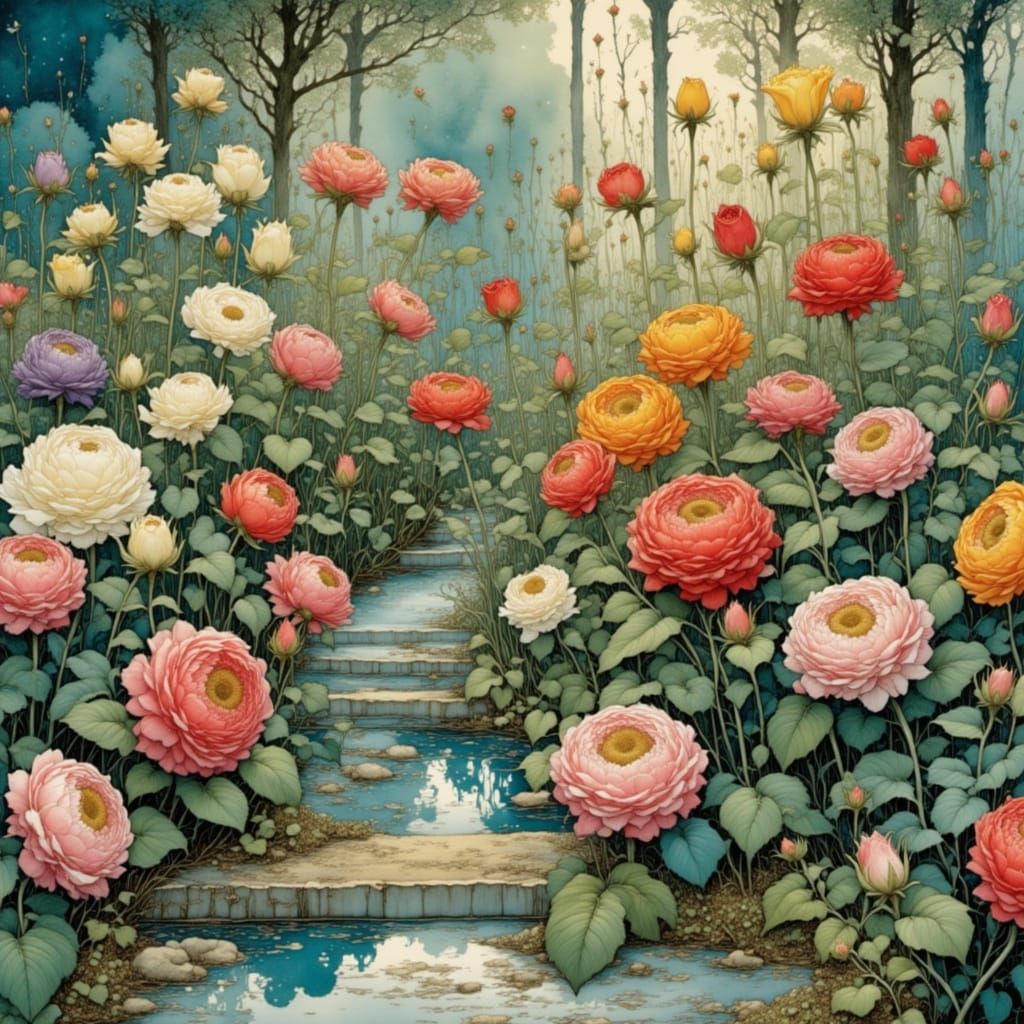 Whimsical Garden Collage in Mixed Media