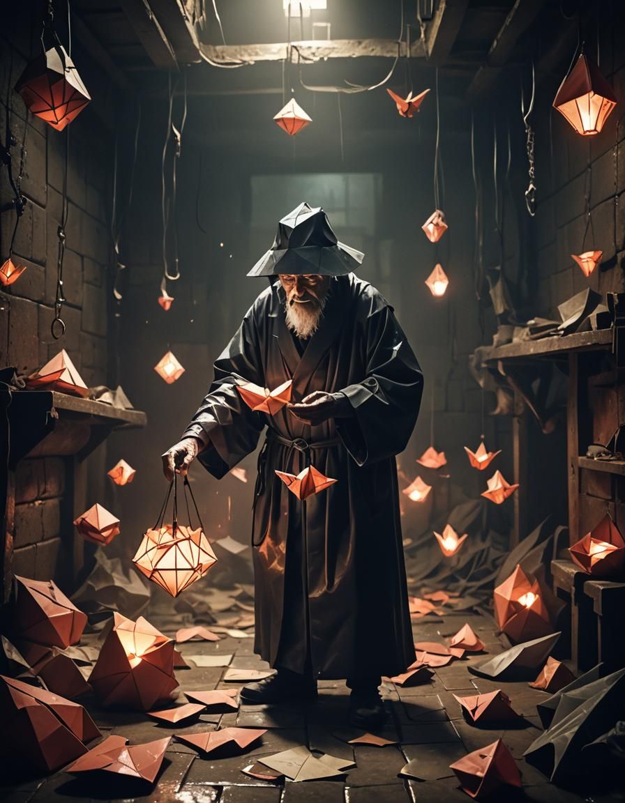 Creepy Origami Artist in a Dark Dungeon