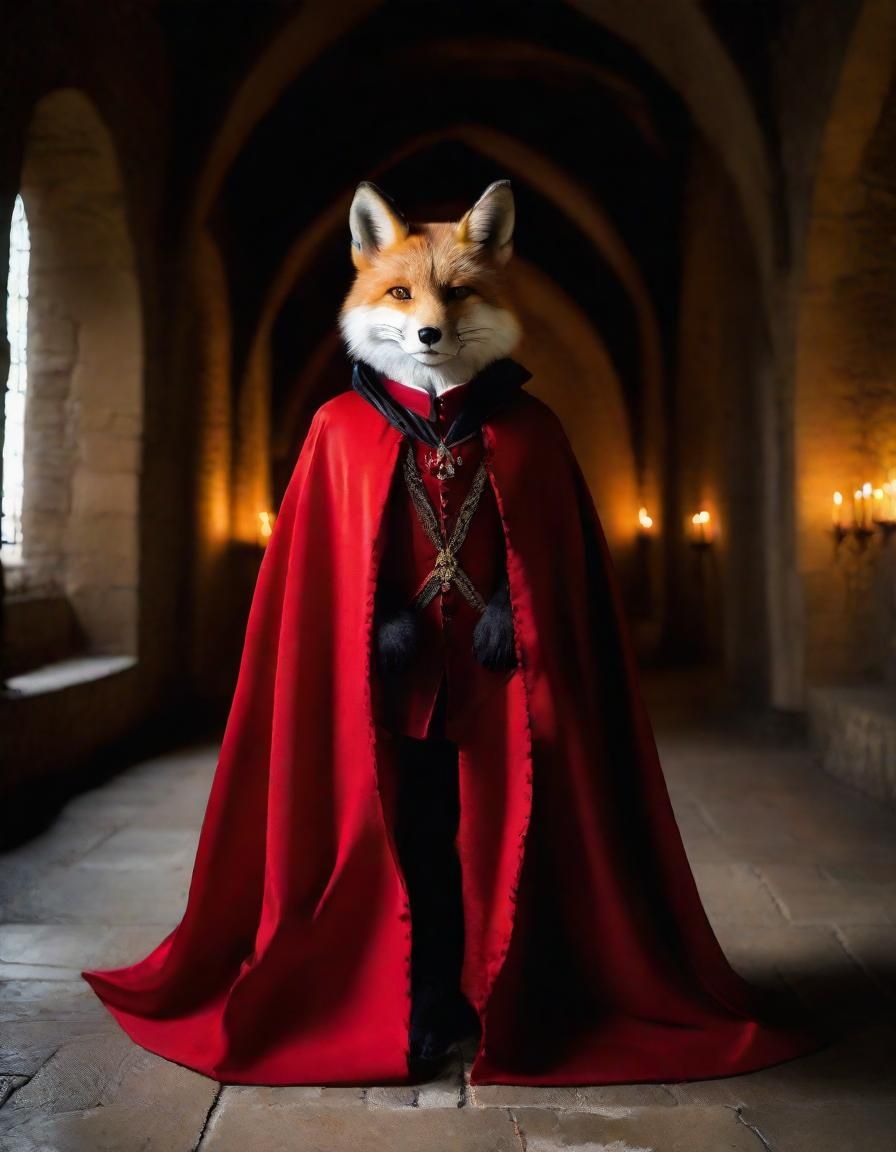 Anthro Fox Vampire in Ancient Castle, Realistic Style