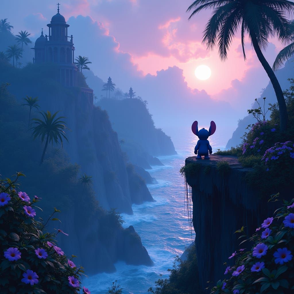 Stitch on a Mystical Island at Dusk