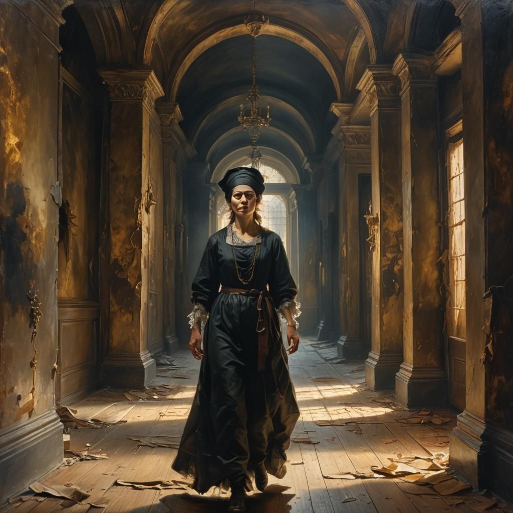 Baroque Portrait of a Blindfolded Woman in Oil