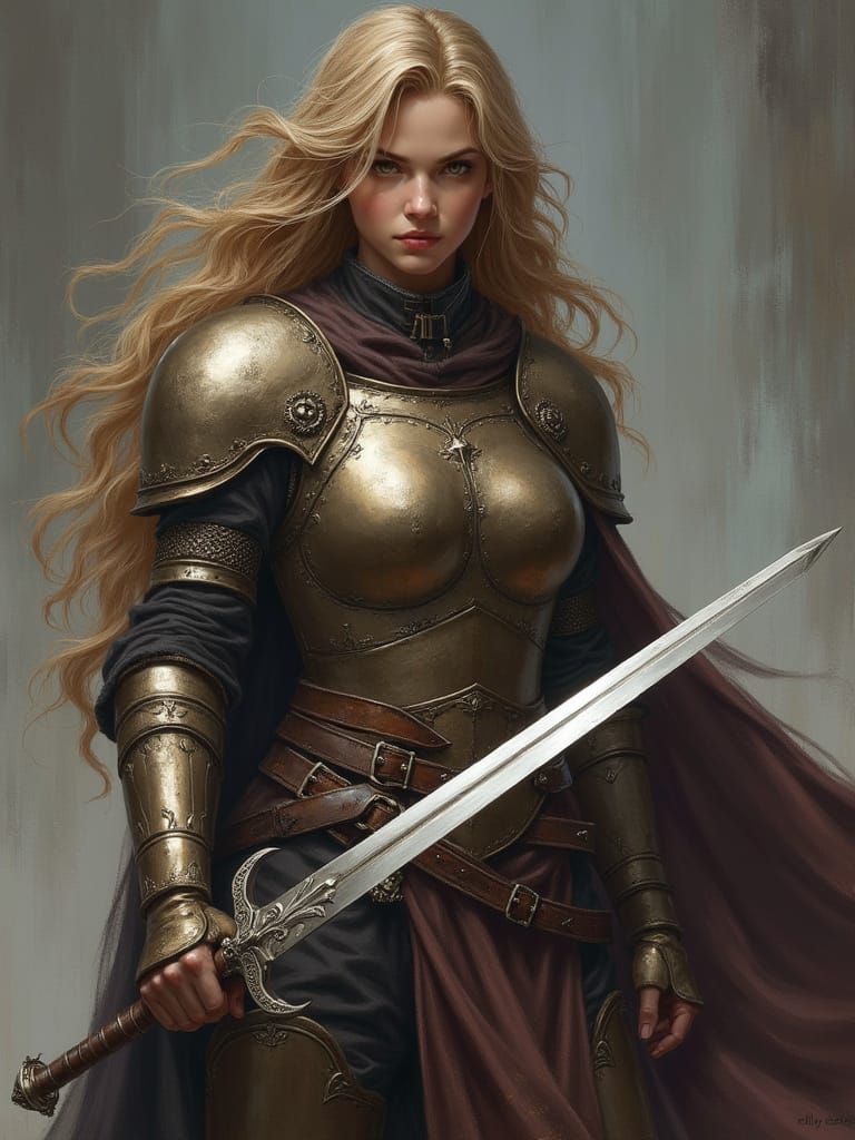 Determined Female Paladin Wielding a Sword
