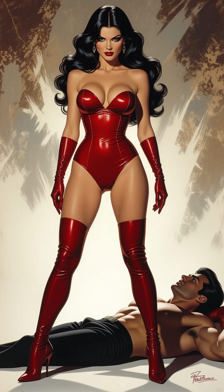 Enchantress Dominates Man in Dramatic Fantasy Illustration