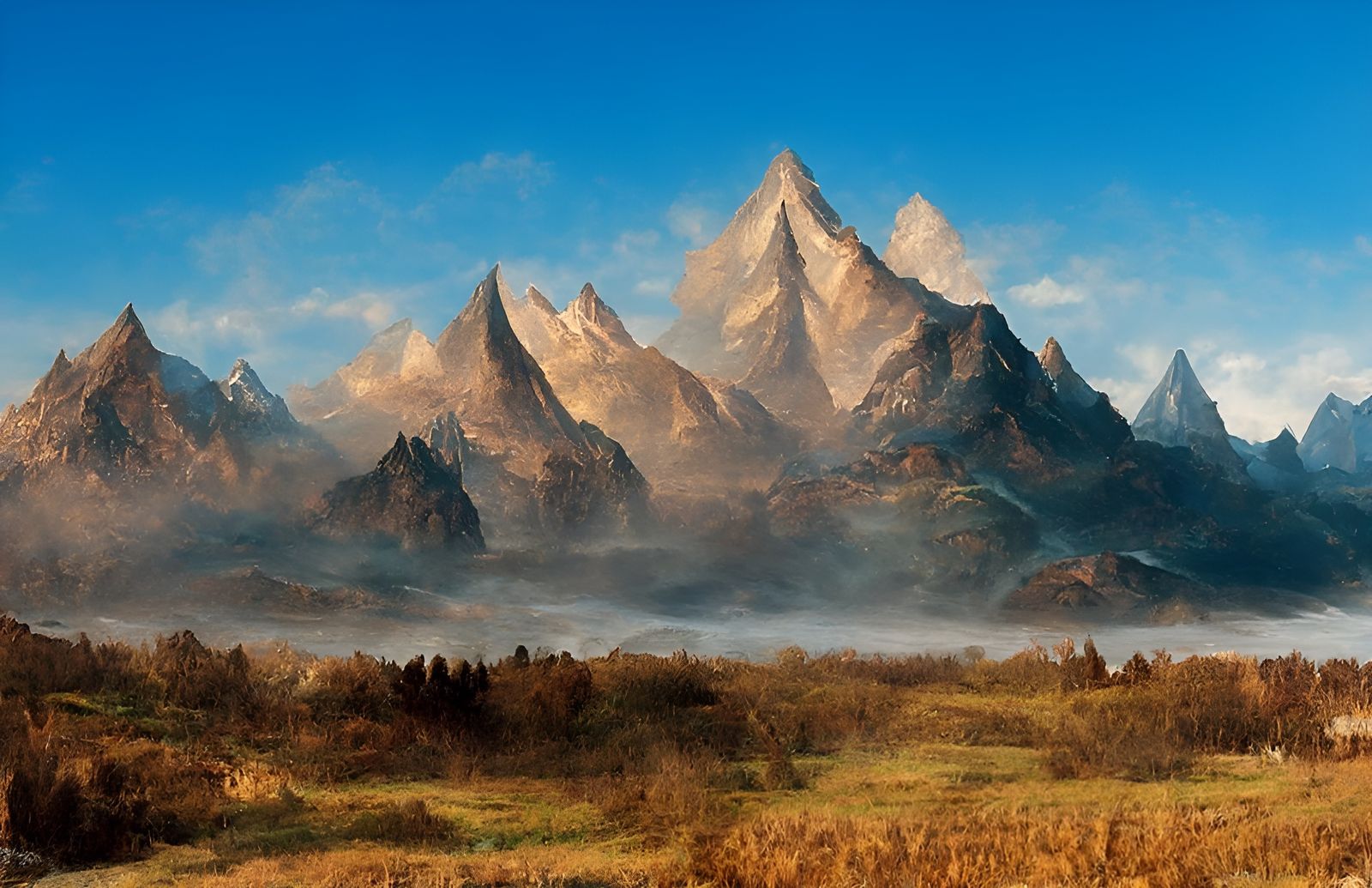 Ancient Misty Mountains Fading Into Horizon