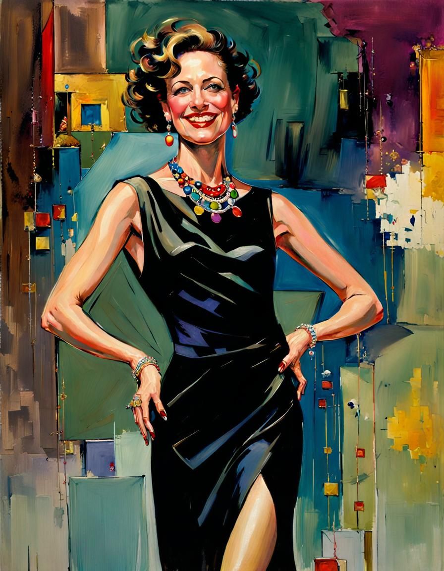 Woman in Black Dress: Surreal Comic Book Art