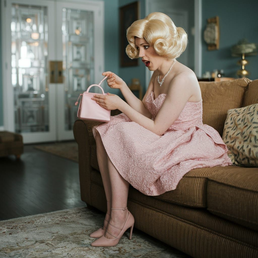 Surprised Crossdresser in Prom Dress Finds Unexpected Item