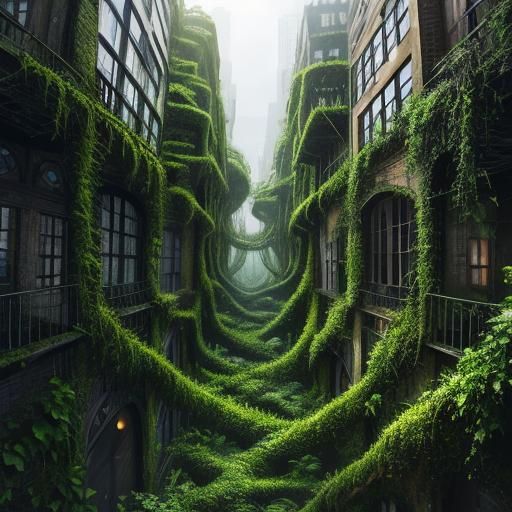 Abandoned Metropolis Shrouded in Verdant Vines