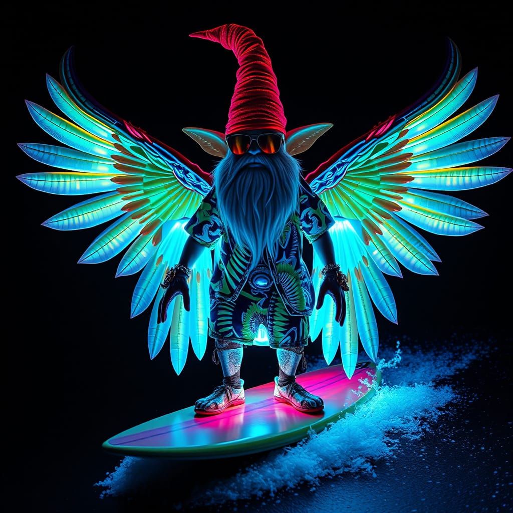 Giger-Inspired DMT Gnome Rides the Cosmic Wave