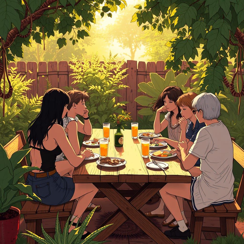 Cozy Garden Gathering in Evening Light